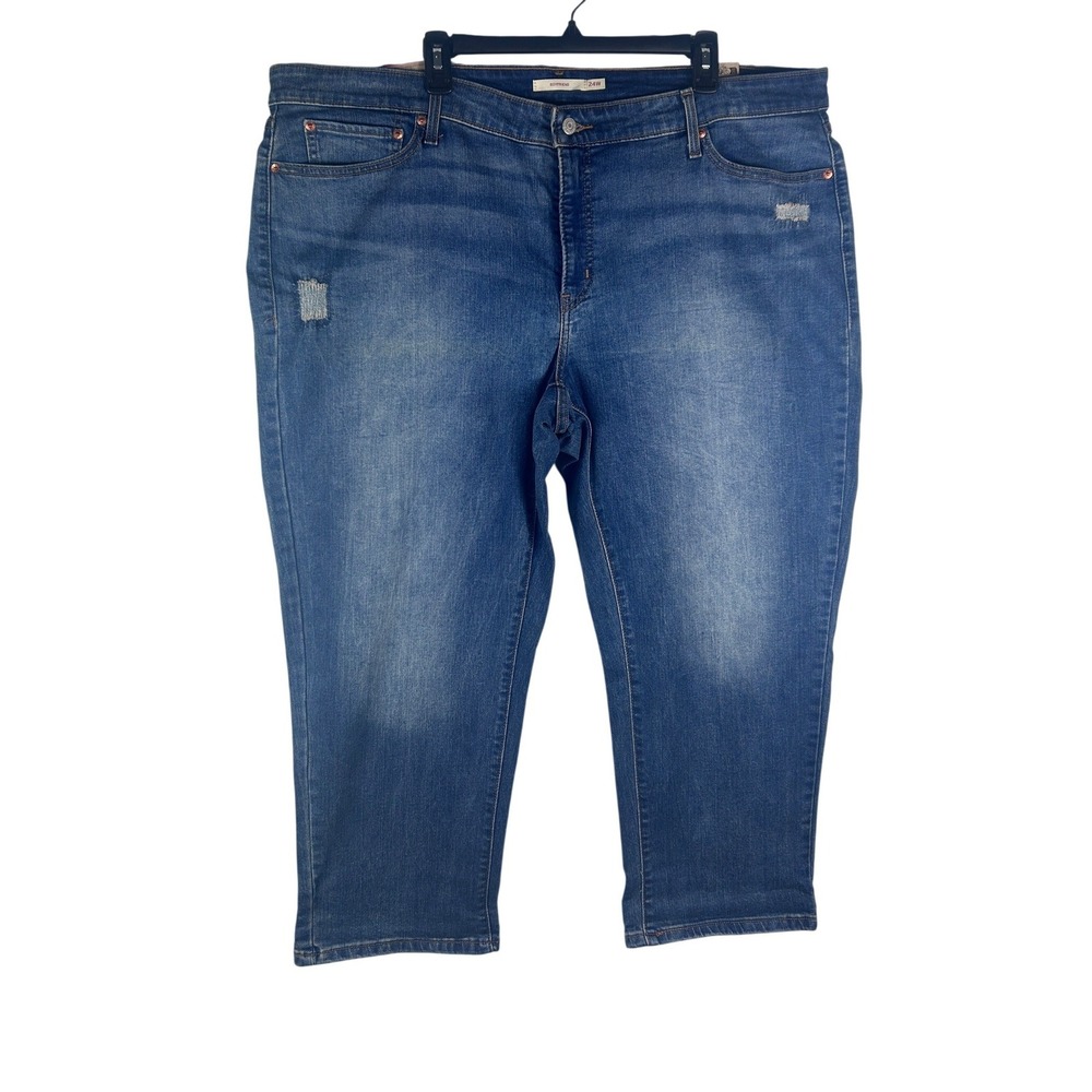 Levis Boyfriend Jeans Womens 24W Blue Stellar Stretch Mid‎ Rise Distressed NWT